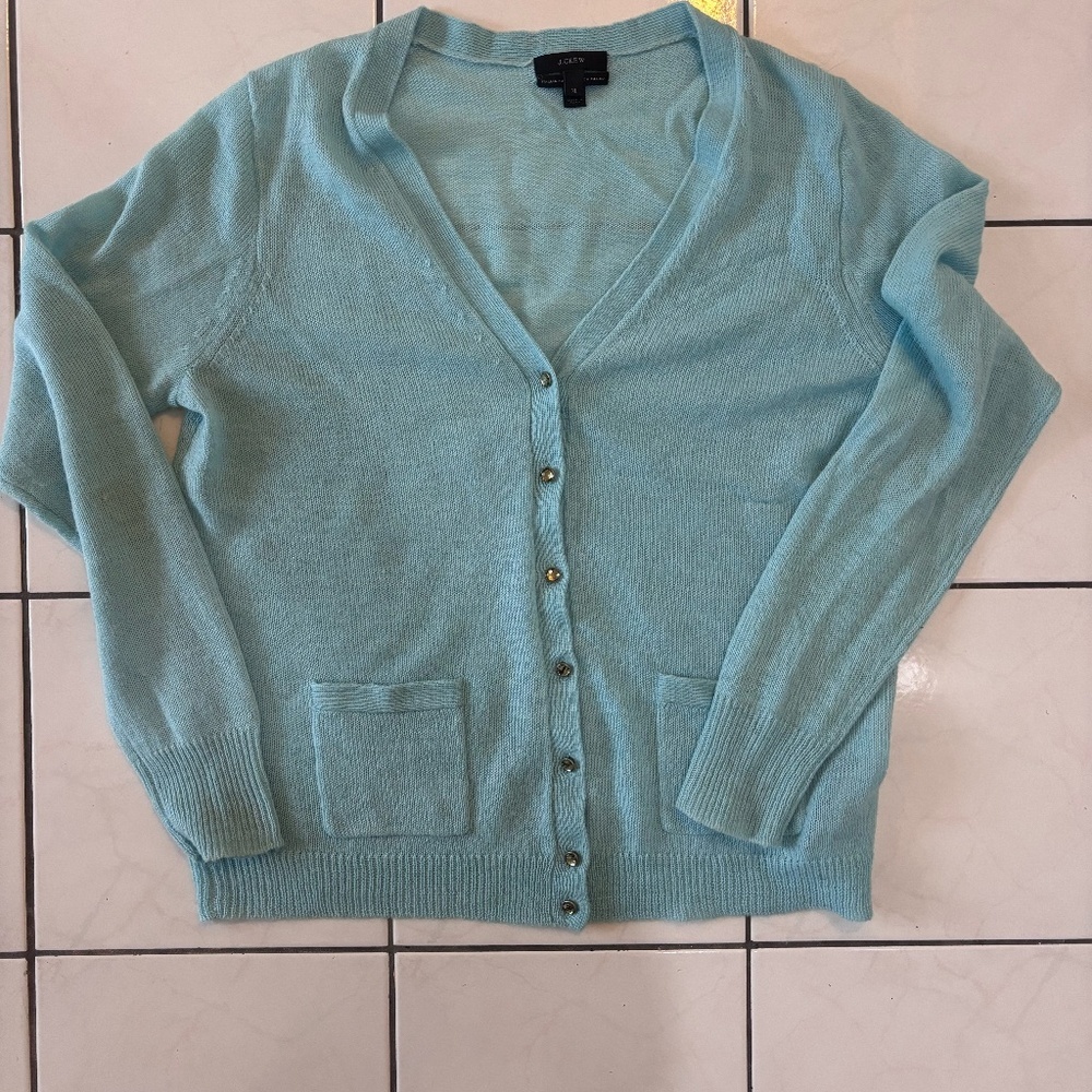 Vintage early 2010s Jcrew Angora sea-foam blue cardigan *as is *read description